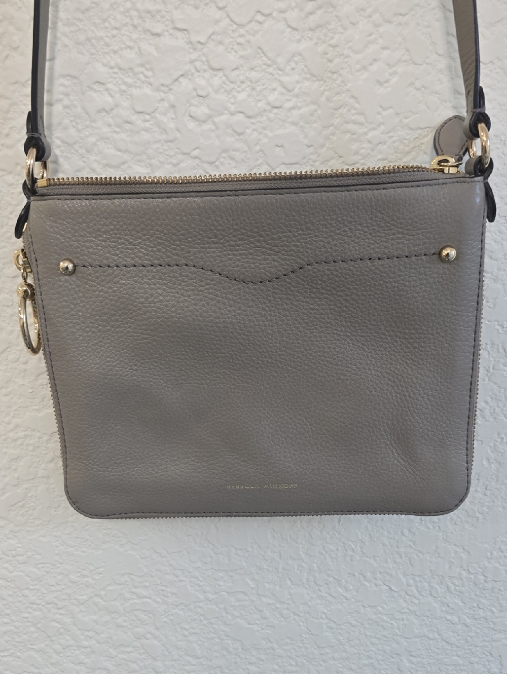 Rebecca Minkoff Gray Pebbled Leather Crossbody with Gold Hardware
